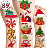8 Sheets Christmas Temporary Tattoos Stickers Themed Birthday Party Decorations Supplies Favors Decor Winter Xmas Santa For Women Kids Adults Gifts Prizes Rewards